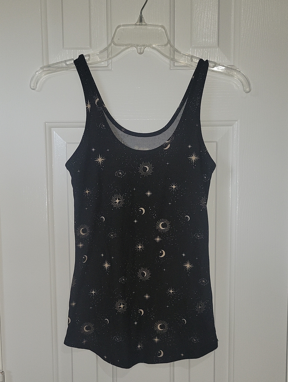 No Boundaries Black Tank with Cream Celestial Print